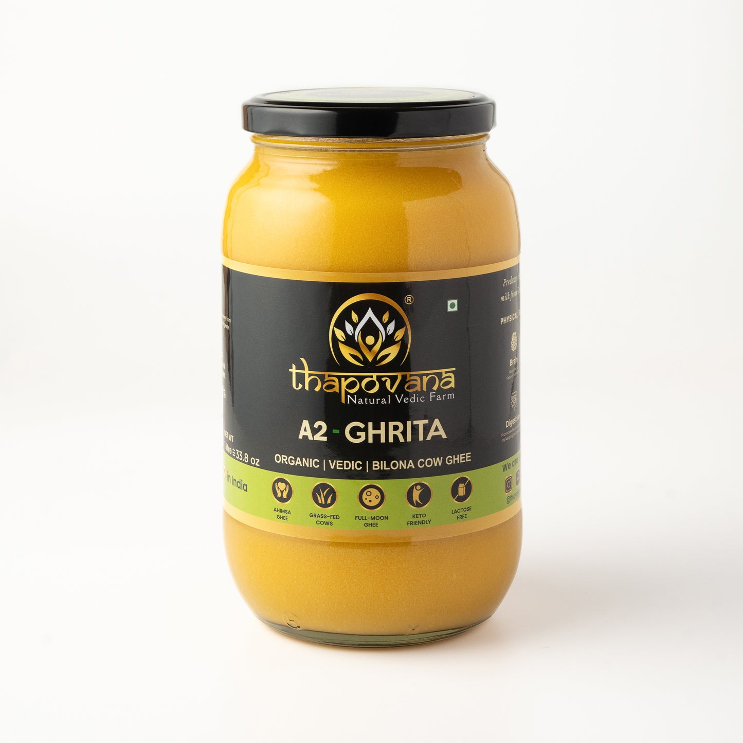 A2 Bilona Ghee | Grass-Fed | Organic | Full Moon - 1 LTR